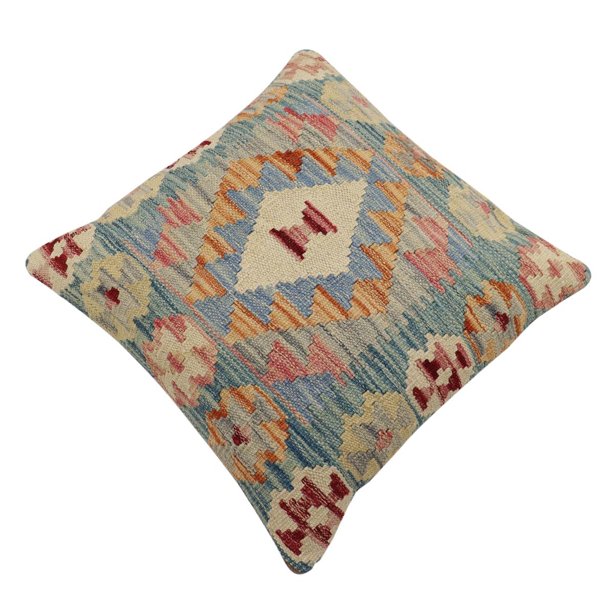 handmade Traditional Pillow Green Blue Hand-Woven SQUARE 100% WOOL Hand woven turkish pillow2' x 2'