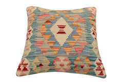 handmade Traditional Pillow Green Blue Hand-Woven SQUARE 100% WOOL Hand woven turkish pillow2' x 2'