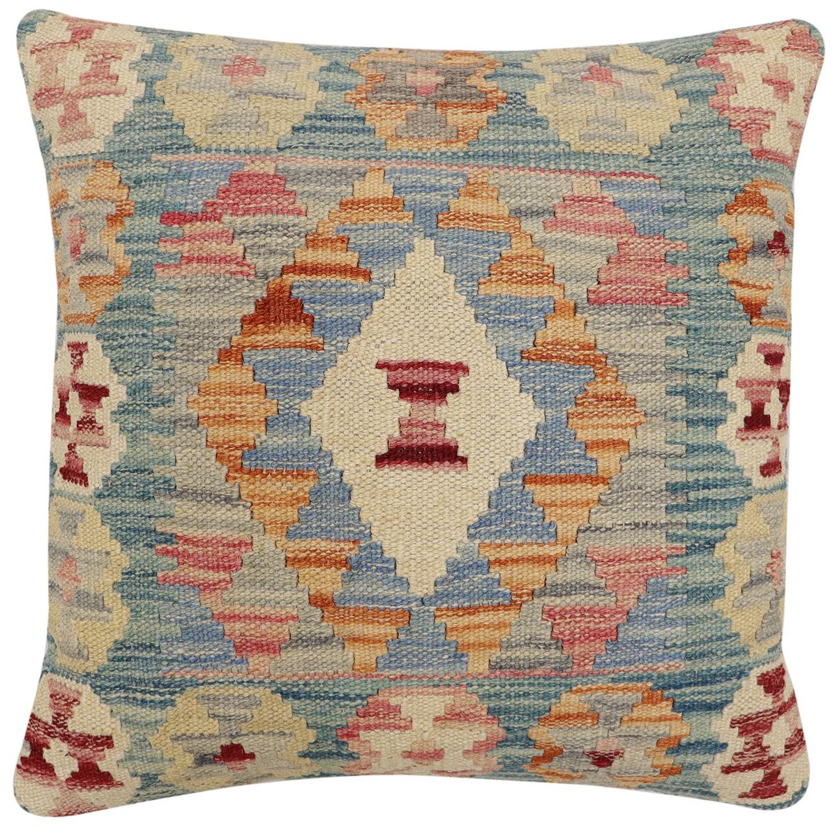handmade Traditional Pillow Green Blue Hand-Woven SQUARE 100% WOOL Hand woven turkish pillow2' x 2'