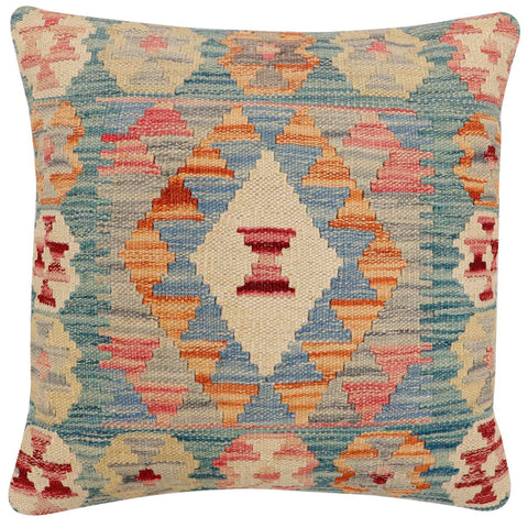 handmade Traditional Pillow Green Blue Hand-Woven SQUARE 100% WOOL Hand woven turkish pillow2 x 2