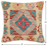 handmade Traditional Pillow Beige Red Hand-Woven SQUARE 100% WOOL Hand woven turkish pillow2' x 2'