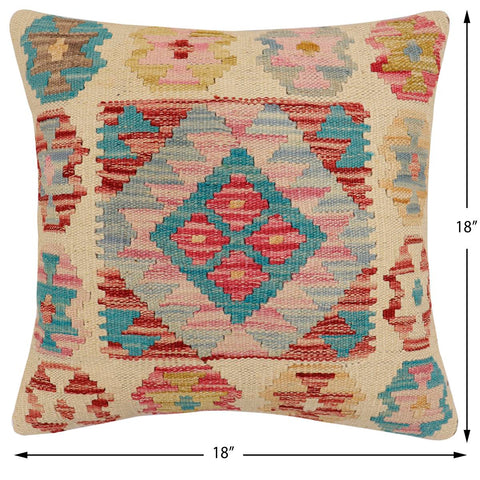 handmade Traditional Pillow Beige Red Hand-Woven SQUARE 100% WOOL Hand woven turkish pillow2 x 2