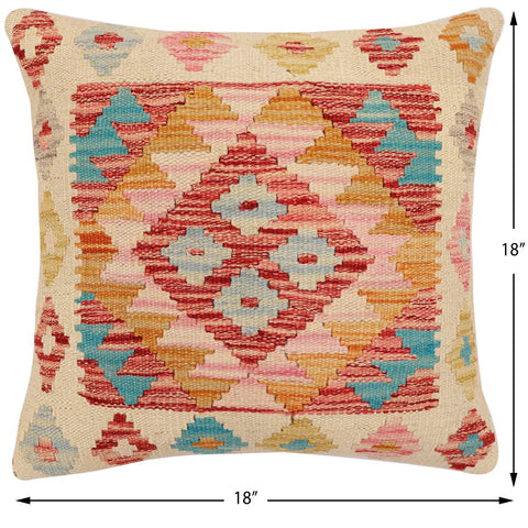 handmade Traditional Pillow Beige Red Hand-Woven SQUARE 100% WOOL Hand woven turkish pillow2 x 2
