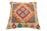 handmade Traditional Pillow Beige Red Hand-Woven SQUARE 100% WOOL Hand woven turkish pillow2' x 2'