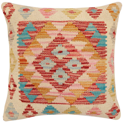handmade Traditional Pillow Beige Red Hand-Woven SQUARE 100% WOOL Hand woven turkish pillow2 x 2