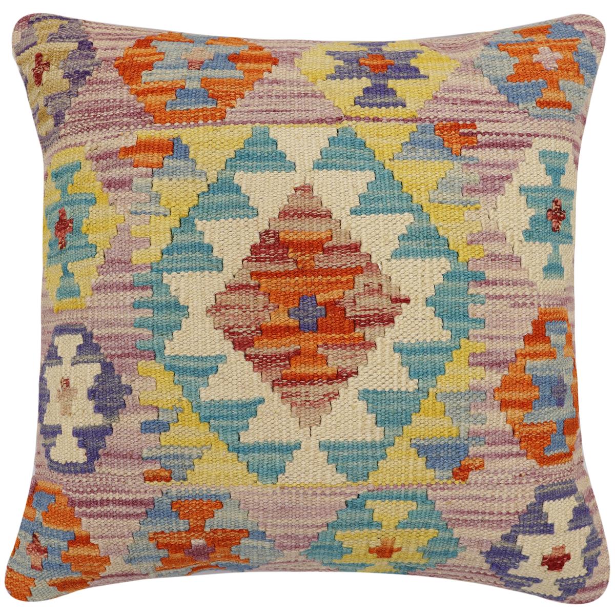 handmade Traditional Pillow Purple Beige Hand-Woven SQUARE 100% WOOL Hand woven turkish pillow2' x 2'