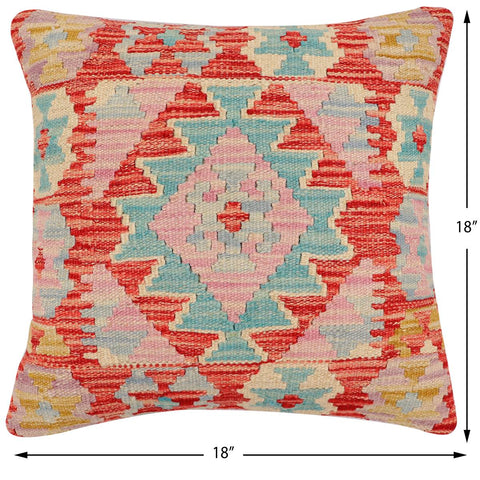 handmade Traditional Pillow Red Blue Hand-Woven SQUARE 100% WOOL Hand woven turkish pillow2 x 2