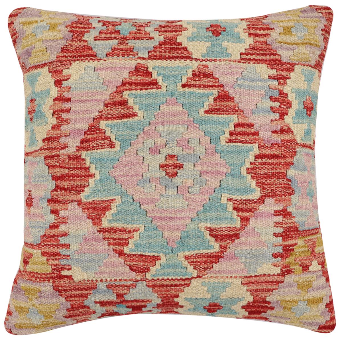 handmade Traditional Pillow Red Blue Hand-Woven SQUARE 100% WOOL Hand woven turkish pillow2 x 2