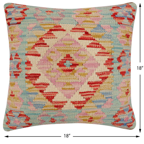 handmade Traditional Pillow Blue Rust Hand-Woven SQUARE 100% WOOL Hand woven turkish pillow2 x 2