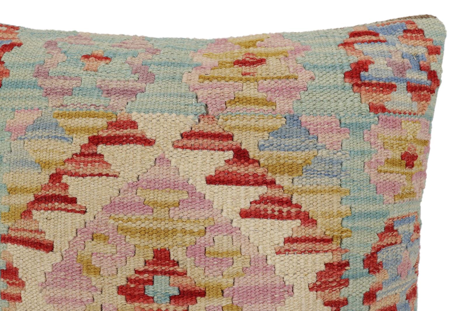 handmade Traditional Pillow Blue Rust Hand-Woven SQUARE 100% WOOL Hand woven turkish pillow2 x 2