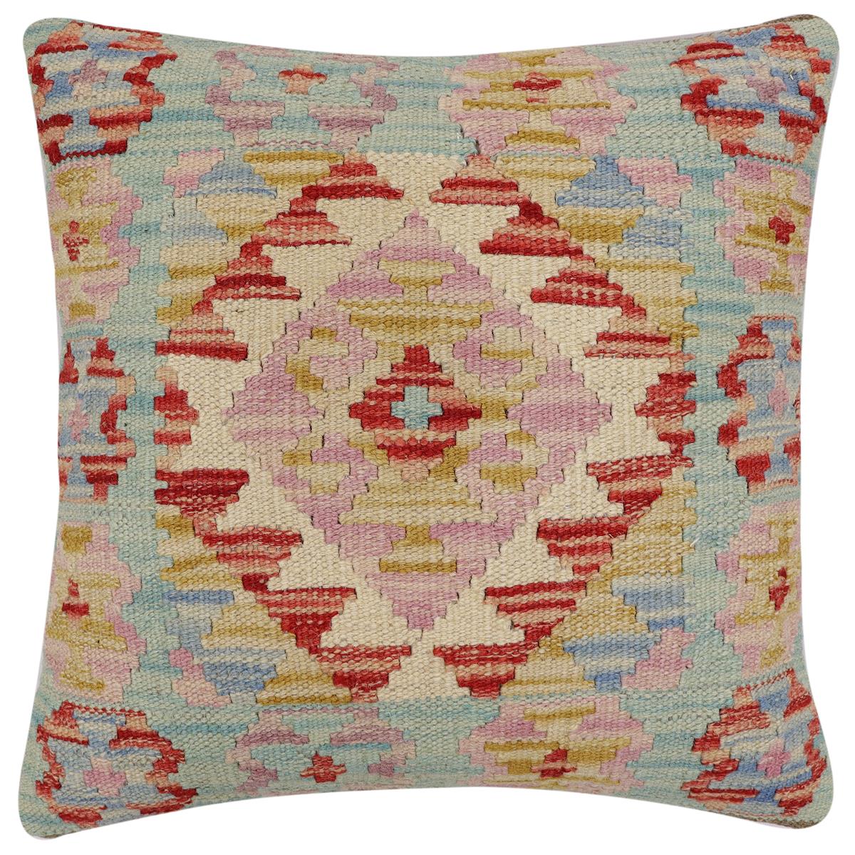 handmade Traditional Pillow Blue Rust Hand-Woven SQUARE 100% WOOL Hand woven turkish pillow2 x 2