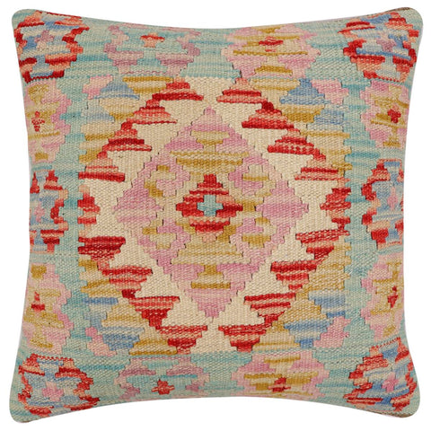 handmade Traditional Pillow Blue Rust Hand-Woven SQUARE 100% WOOL Hand woven turkish pillow2 x 2