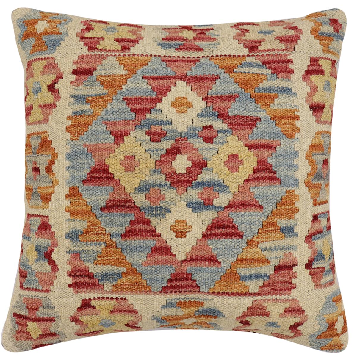 handmade Traditional Pillow Beige Rust Hand-Woven SQUARE 100% WOOL Hand woven turkish pillow2 x 2