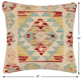 handmade Traditional Pillow Beige Blue Hand-Woven SQUARE 100% WOOL Hand woven turkish pillow2' x 2'