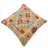 handmade Traditional Pillow Beige Blue Hand-Woven SQUARE 100% WOOL Hand woven turkish pillow2' x 2'