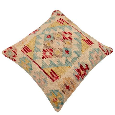 handmade Traditional Pillow Beige Blue Hand-Woven SQUARE 100% WOOL Hand woven turkish pillow2 x 2