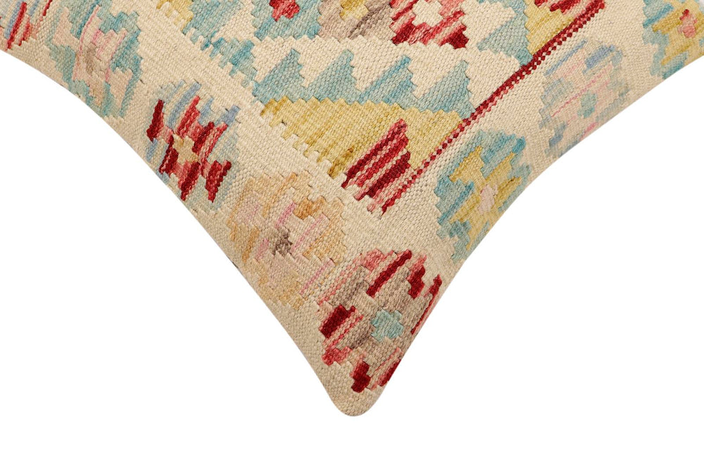 handmade Traditional Pillow Beige Blue Hand-Woven SQUARE 100% WOOL Hand woven turkish pillow2' x 2'