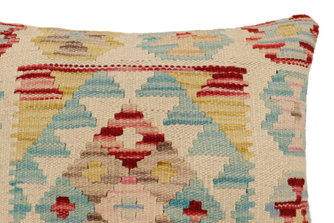 handmade Traditional Pillow Beige Blue Hand-Woven SQUARE 100% WOOL Hand woven turkish pillow2 x 2