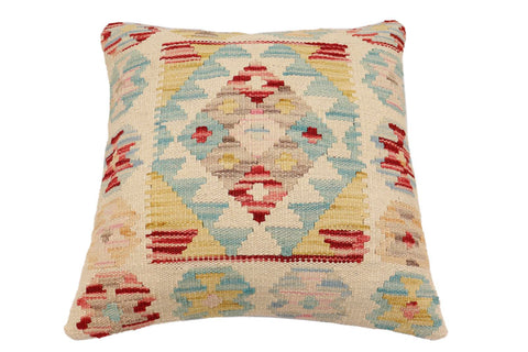 handmade Traditional Pillow Beige Blue Hand-Woven SQUARE 100% WOOL Hand woven turkish pillow2 x 2