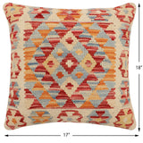 handmade Traditional Pillow Rust Blue Hand-Woven SQUARE 100% WOOL  Hand woven turkish pillow  2 x 2