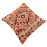 handmade Traditional Pillow Rust Blue Hand-Woven SQUARE 100% WOOL  Hand woven turkish pillow  2 x 2