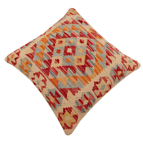 handmade Traditional Pillow Rust Blue Hand-Woven SQUARE 100% WOOL  Hand woven turkish pillow  2 x 2