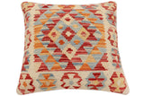 handmade Traditional Pillow Rust Blue Hand-Woven SQUARE 100% WOOL  Hand woven turkish pillow  2 x 2