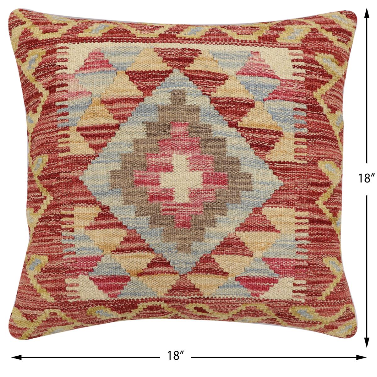handmade Traditional Pillow Rust Beige Hand-Woven SQUARE 100% WOOL Hand woven turkish pillow2' x 2'