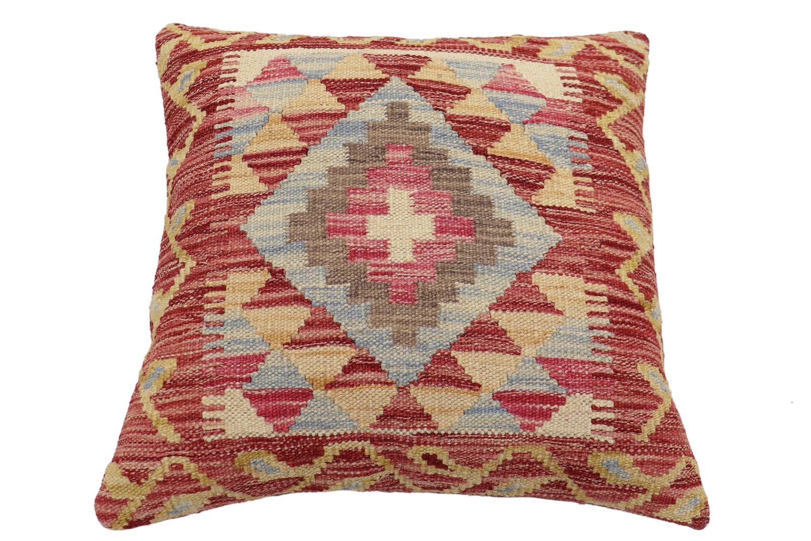 handmade Traditional Pillow Rust Beige Hand-Woven SQUARE 100% WOOL Hand woven turkish pillow2' x 2'