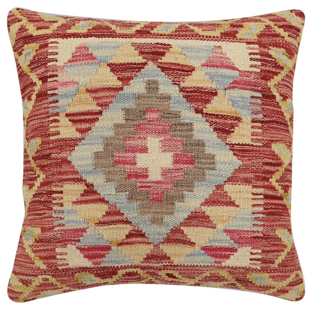 handmade Traditional Pillow Rust Beige Hand-Woven SQUARE 100% WOOL Hand woven turkish pillow2' x 2'