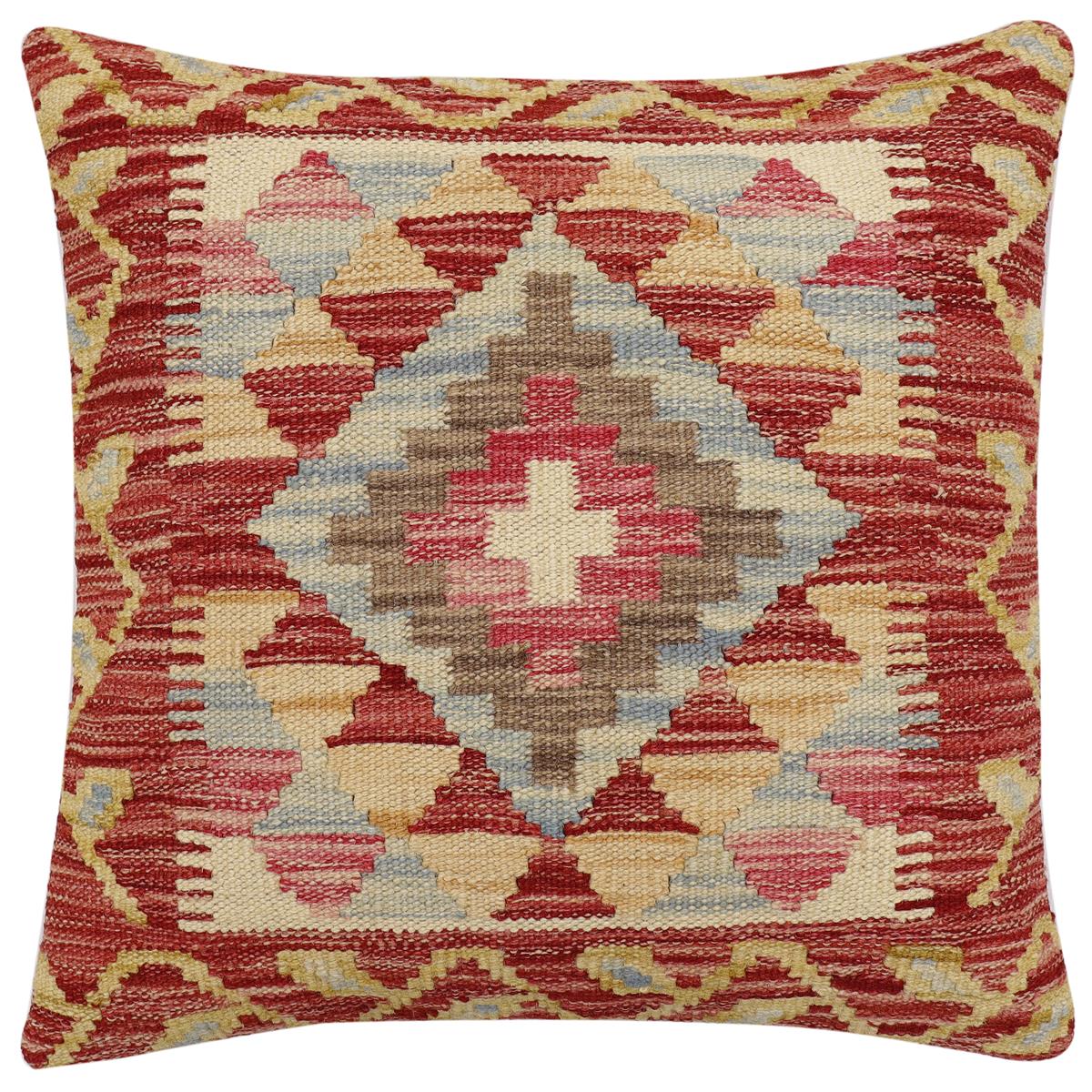 handmade Traditional Pillow Rust Beige Hand-Woven SQUARE 100% WOOL Hand woven turkish pillow2' x 2'