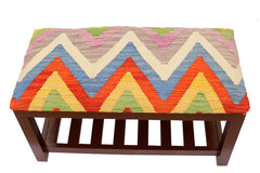 handmade Modern Shoe Rack Rust Blue Hand-made RECTANGLE Vegetable dyed wool and wood  