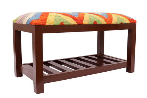 handmade Modern Shoe Rack Rust Blue Hand-made RECTANGLE Vegetable dyed wool and wood  36 x 18 x 20