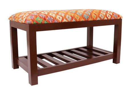 handmade Traditional Shoe Rack Rust Blue Hand-made RECTANGLE Vegetable dyed wool and wood  36 x 18 x 21