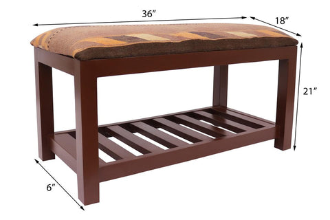 handmade Vintage Shoe Rack Orange Purple Hand-made RECTANGLE Vegetable dyed wool and wood  