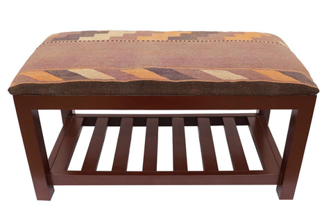 handmade Vintage Shoe Rack Orange Purple Hand-made RECTANGLE Vegetable dyed wool and wood  