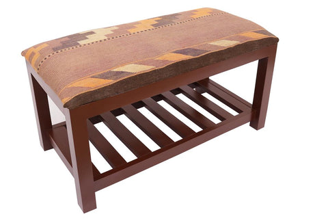 handmade Vintage Shoe Rack Orange Purple Hand-made RECTANGLE Vegetable dyed wool and wood  