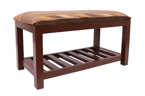 handmade Vintage Shoe Rack Orange Purple Hand-made RECTANGLE Vegetable dyed wool and wood  36 x 18 x 21