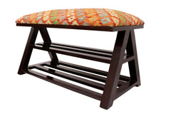 handmade Traditional Shoe Rack Rust Blue Hand-made RECTANGLE Vegetable dyed wool and wood  