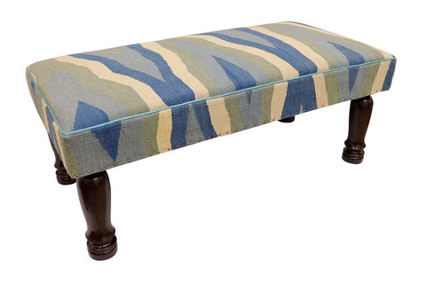 handmade Traditional Settees Blue Beige Hand-made RECTANGLE Vegetable dyed wool and wood  48 x 24 x 21