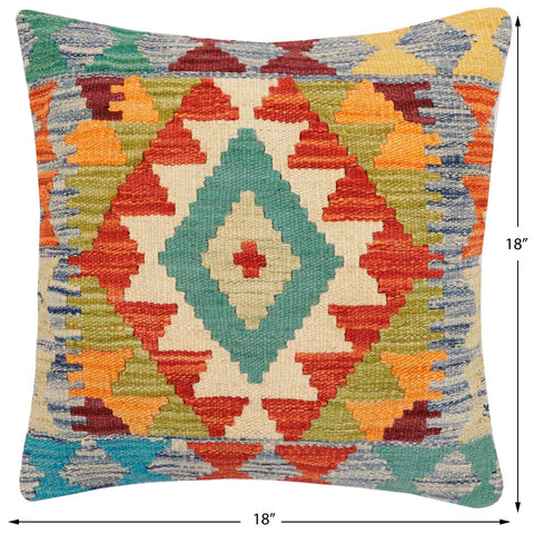 handmade Traditional Pillow Rust Blue Hand-Woven SQUARE 100% WOOL Hand woven turkish pillow2 x 2