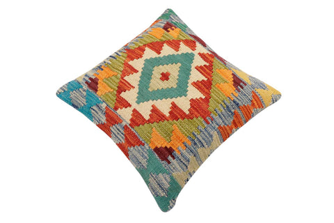 handmade Traditional Pillow Rust Blue Hand-Woven SQUARE 100% WOOL Hand woven turkish pillow2 x 2