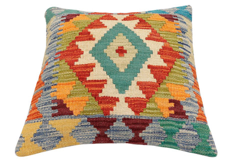 handmade Traditional Pillow Rust Blue Hand-Woven SQUARE 100% WOOL Hand woven turkish pillow2 x 2