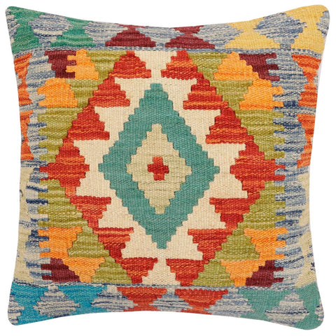 handmade Traditional Pillow Rust Blue Hand-Woven SQUARE 100% WOOL Hand woven turkish pillow2 x 2