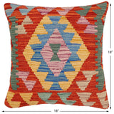 handmade Traditional Pillow Rust Blue Hand-Woven SQUARE 100% WOOL Hand woven turkish pillow2' x 2'