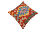 handmade Traditional Pillow Rust Blue Hand-Woven SQUARE 100% WOOL Hand woven turkish pillow2' x 2'