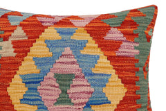 handmade Traditional Pillow Rust Blue Hand-Woven SQUARE 100% WOOL Hand woven turkish pillow2' x 2'