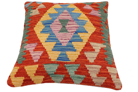 handmade Traditional Pillow Rust Blue Hand-Woven SQUARE 100% WOOL Hand woven turkish pillow2 x 2