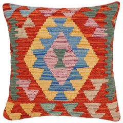 handmade Traditional Pillow Rust Blue Hand-Woven SQUARE 100% WOOL Hand woven turkish pillow2' x 2'