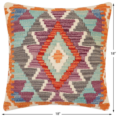 handmade Traditional Pillow Rust Blue Hand-Woven SQUARE 100% WOOL Hand woven turkish pillow2 x 2